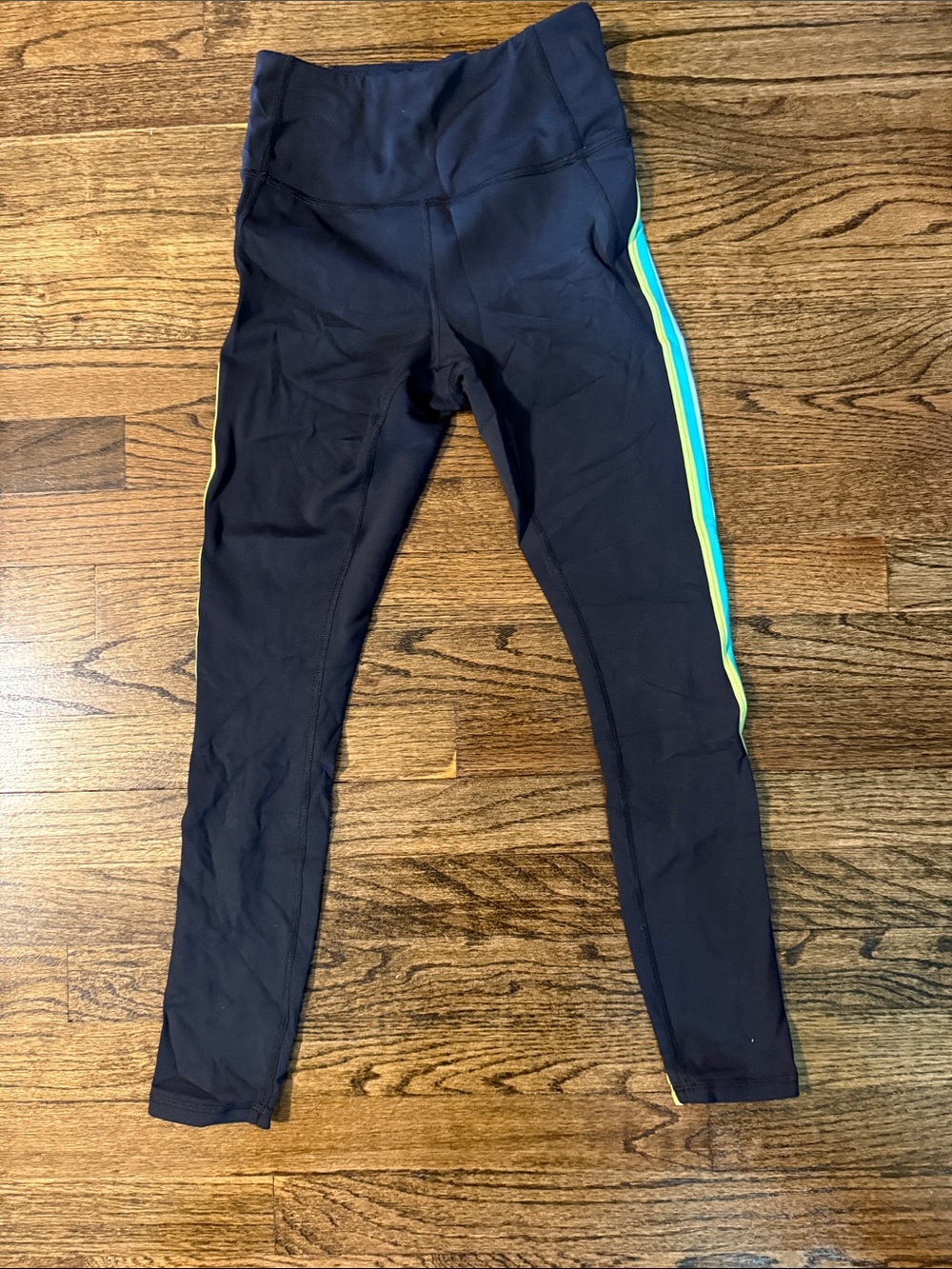 IVL Black Active Leggings with Blue & Lime Side Stripes